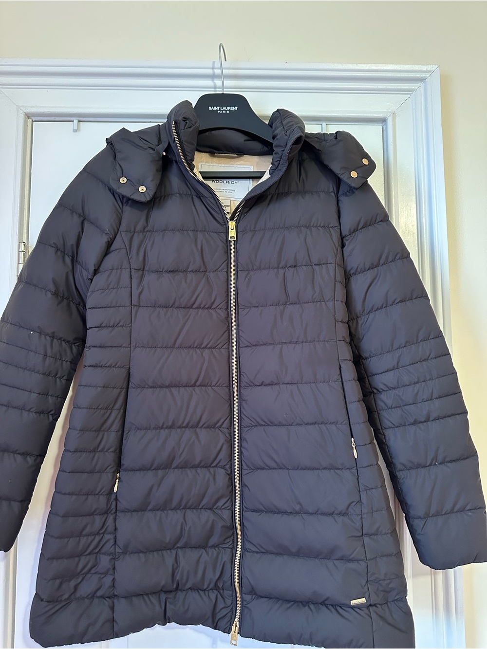 Woolrich Navy Quilted Long Puffer Coat